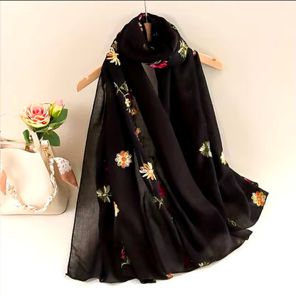 Women Embroidered Scarf Elegant and Versatile for Women Floral Shawl