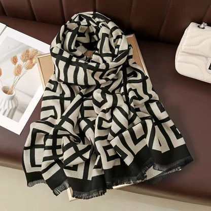 Women Luxurious Cashmere Touch Scarf - Warm Fringe Shawl