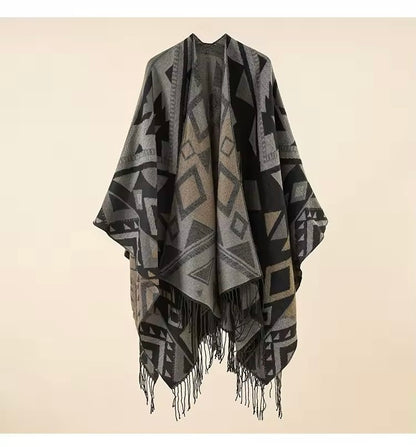 Cashmere Wool Cape Scarf Split Thickened Autumn and Winter Women Cape