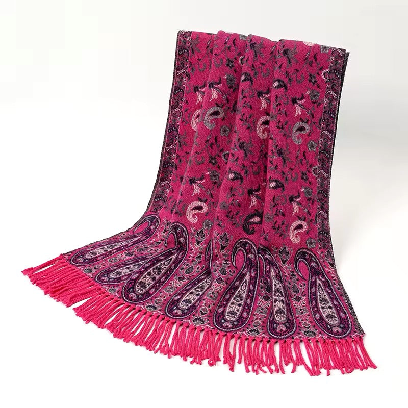 Luxury Women Classic Pashmina Double Sided Cashmere Touch Scarf - Warm Fringe Women Floral Shawl