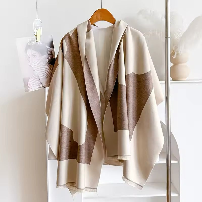 Luxury Women Limited Edition Horse Design Cashmere Touch Scarf - Warm Fringe Shawl