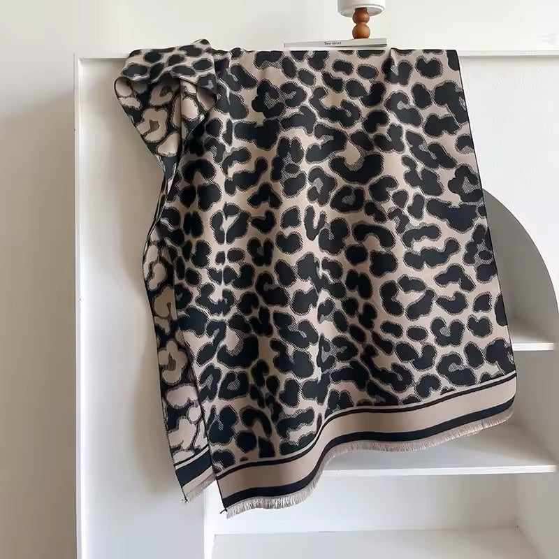 Leopard & Cheetah  Print Scarf Thickened Warm Cashmere Double Sided Shawl Women Allure