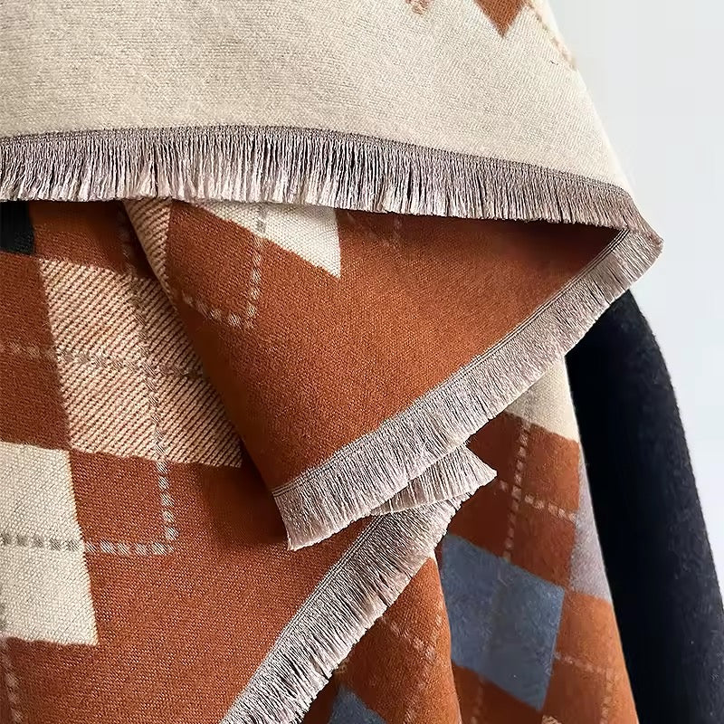 Women Luxurious Cashmere Touch Scarf - Warm Fringe Shawl