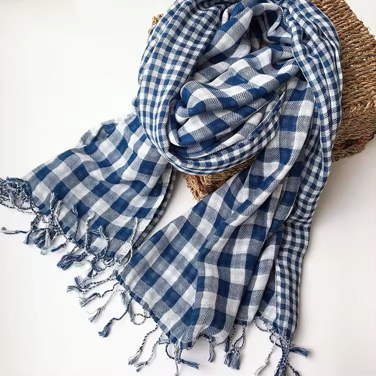 Men & Women Checked Pattern Cashmere Touch Scarf - Warm Fringe Shawl