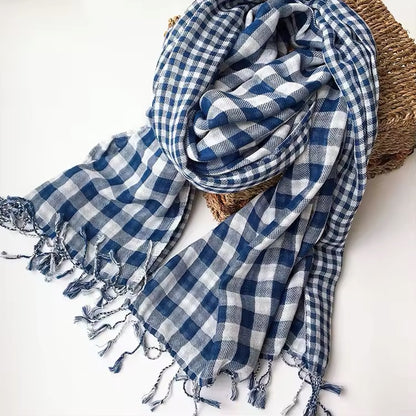 Men & Women Checked Pattern Cashmere Touch Scarf - Warm Fringe Shawl