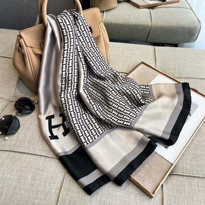 Satin Shawls Autumn Colour Print Luxury Silk Scarf Scarves Women Silk Satin