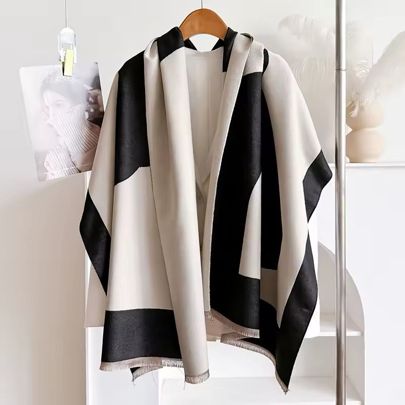 Luxury Women Limited Edition Horse Design Cashmere Touch Scarf - Warm Fringe Shawl