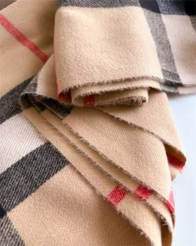 Men & Women Checked Pattern Cashmere Touch Scarf - Warm Fringe Shawl