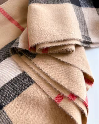 Men & Women Checked Pattern Cashmere Touch Scarf - Warm Fringe Shawl