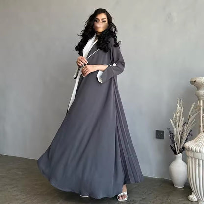 Women Split Abaya Open Front Kaftan Arab Long Robe