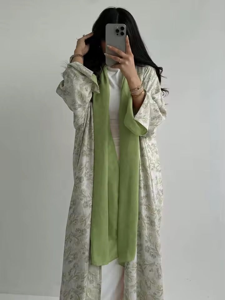 Women Split Abaya Open Front Kaftan Arab Long Robe