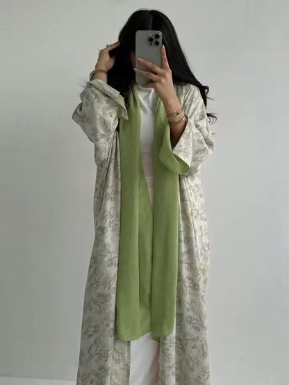 Women Split Abaya Open Front Kaftan Arab Long Robe
