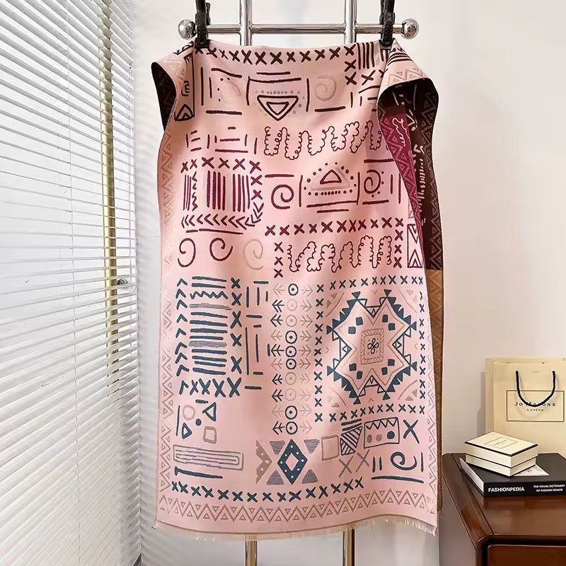 Women Luxurious Cashmere Touch Scarf - Warm Fringe Shawl