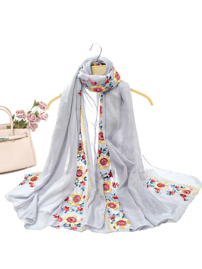 Women Embroidered Scarf Elegant and Versatile for Women Floral Shawl