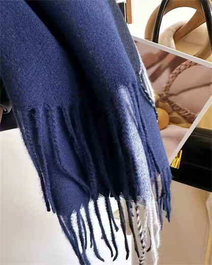 Men & Women Checked Pattern Cashmere Touch Scarf - Warm Fringe Shawl