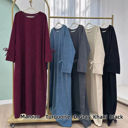 Sweet Bow-knot Dubai Women Closed Abaya Luxury Modest Clothing
