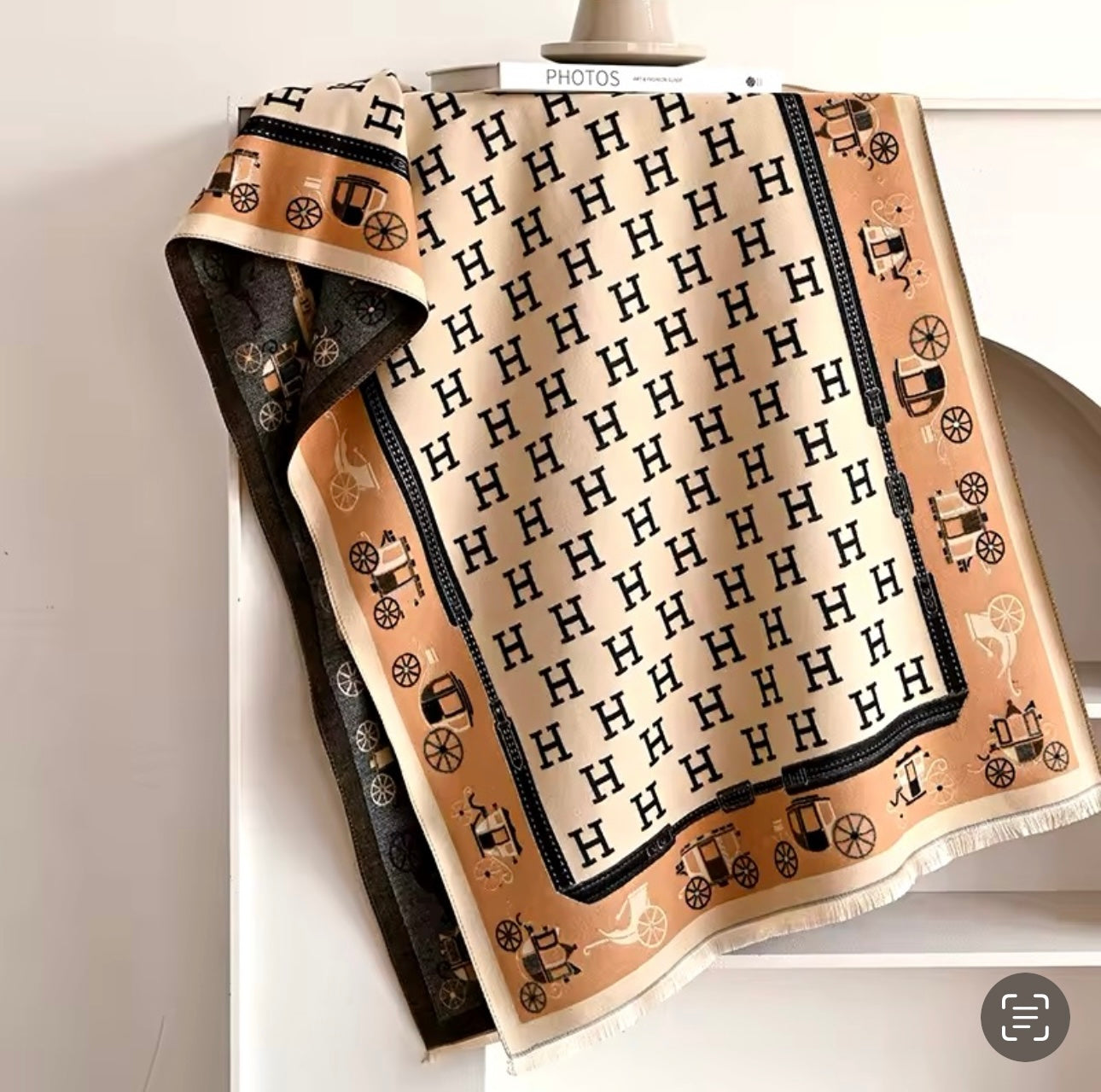 Luxury Women Limited Edition Horse Design Cashmere Touch Scarf - Warm Fringe Shawl