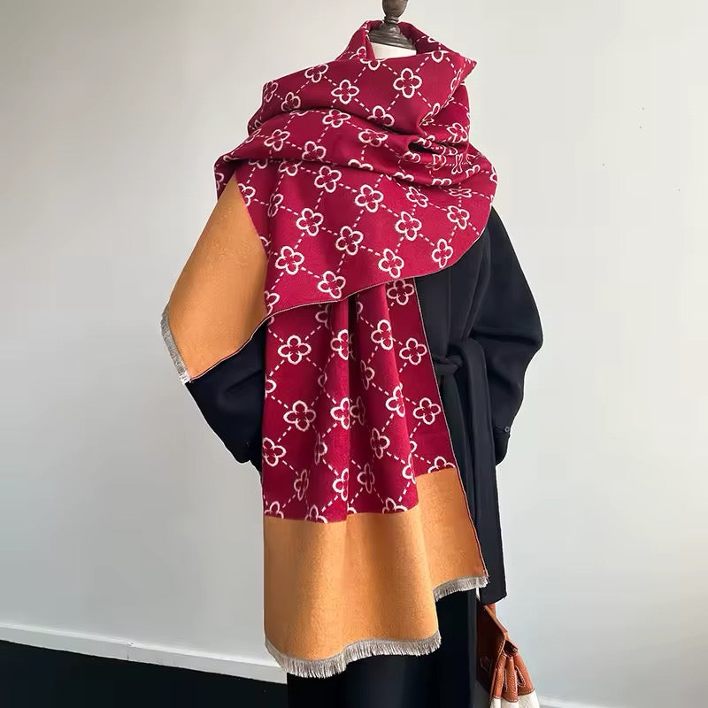 Women Luxurious Cashmere Touch Scarf - Warm Fringe Shawl