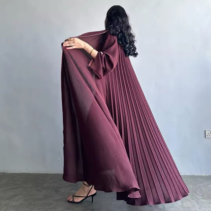 Women Split Abaya Open Front Kaftan Arab Long Robe