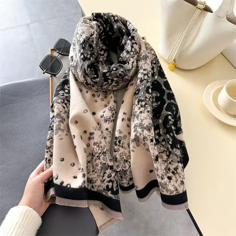Leopard Print Scarf Thickened Warm Cashmere Double Sided Shawl Women Allure