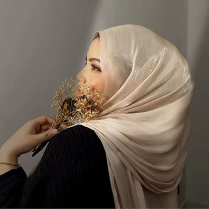 Women Glimmer Shiny Women Hijab Scarf Muslim Long Scarves Light Weight