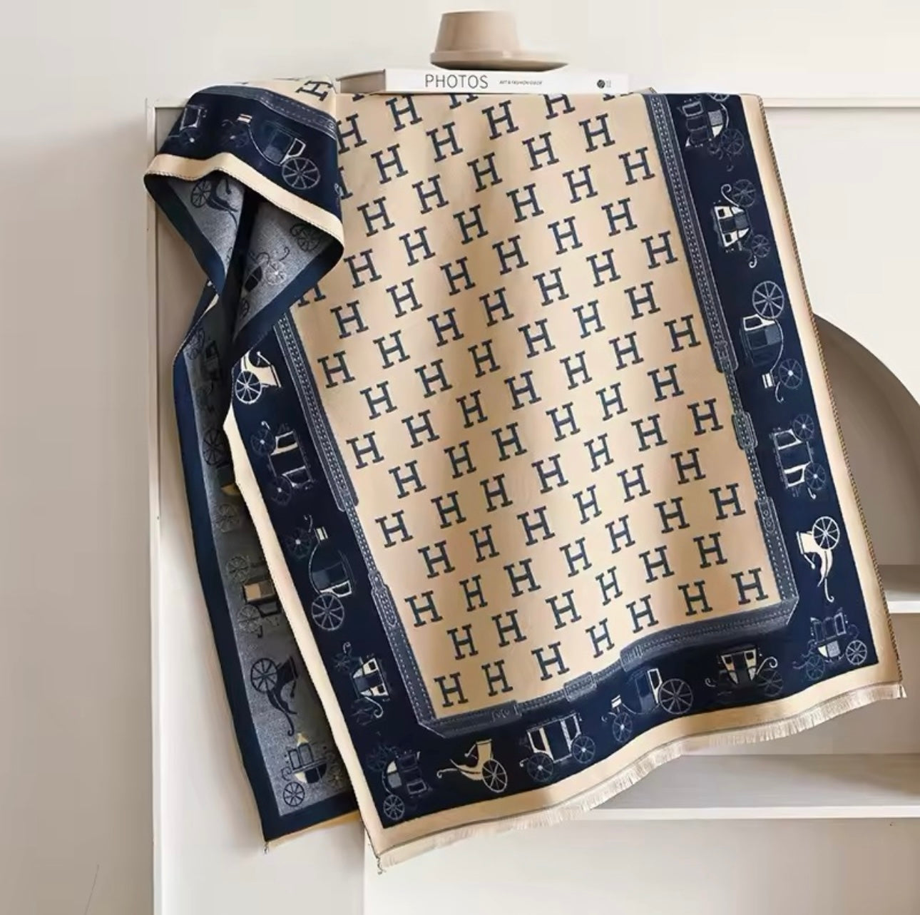 Luxury Women Limited Edition Horse Design Cashmere Touch Scarf - Warm Fringe Shawl