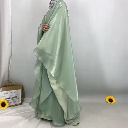 Women Split Abaya Open Front Kaftan Arab Long Robe