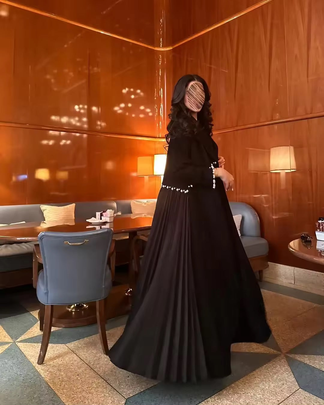 Pearl Women Split Abaya Cardigan Pleated Long Dress Kaftan Robe Open Front Jalabiya