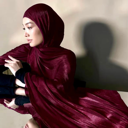 Women Glimmer Shiny Women Hijab Scarf Muslim Long Scarves Light Weight
