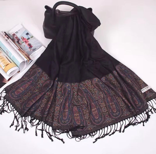 Luxury Women Classic Pashmina Cashmere Touch Scarf - Warm Fringe Pashmina Shaw