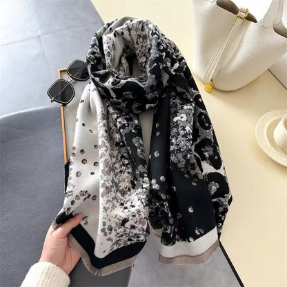 Leopard Print Scarf Thickened Warm Cashmere Double Sided Shawl Women Allure