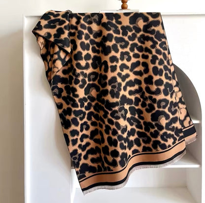 Leopard & Cheetah  Print Scarf Thickened Warm Cashmere Double Sided Shawl Women Allure