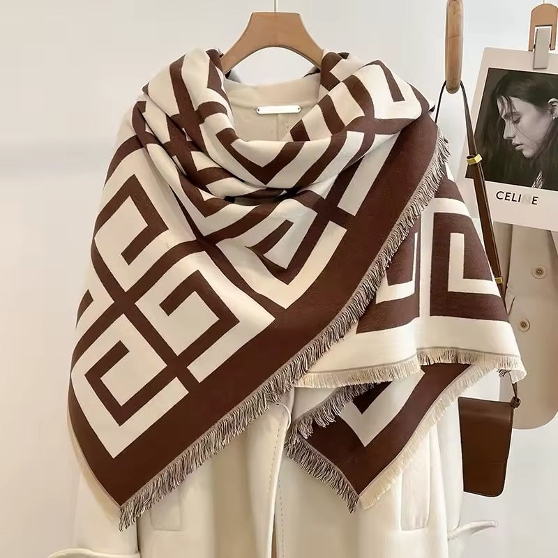 Women Luxurious Cashmere Touch Scarf - Warm Fringe Shawl