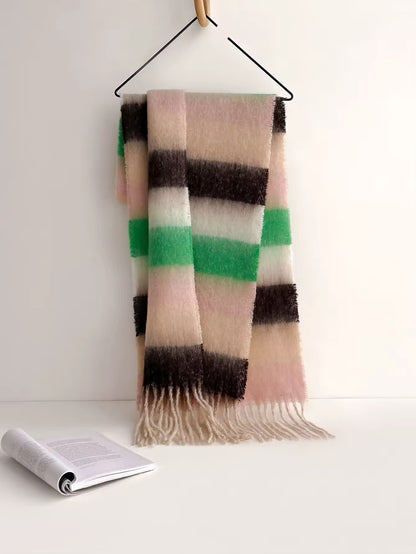 Women & Men Wool Autumn Winter Plaid Warmth Scarf Furry Mohair Shawl Women Woollen