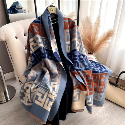 Women Luxurious Cashmere Touch Scarf - Warm Fringe Shawl