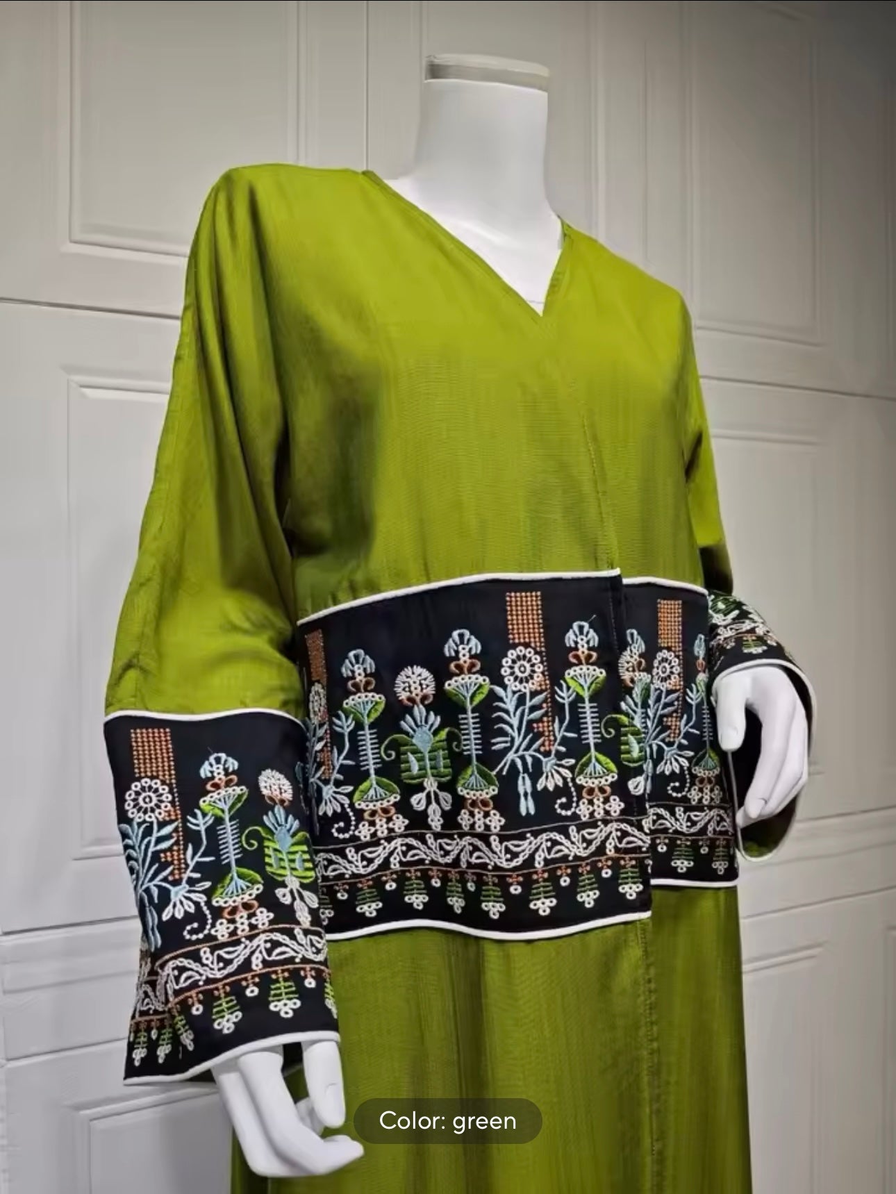 Women Split Abaya Long Open Front Embroidery Robe Kaftan Modest Cardigan