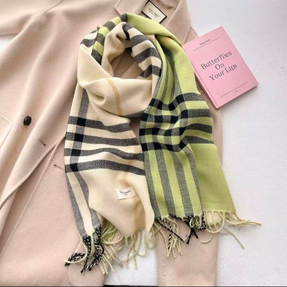 Men & Women Checked Pattern Cashmere Touch Scarf - Warm Fringe Shawl