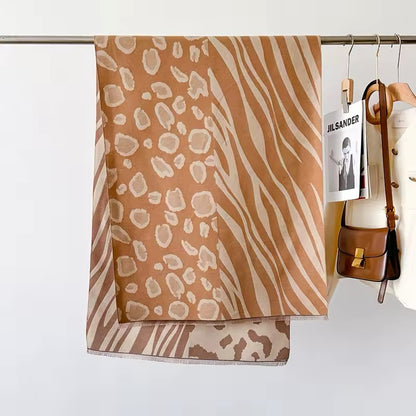 Tiger and Leopard Print Scarf Thickened Warm Cashmere Double Sided Shawl Women Allure
