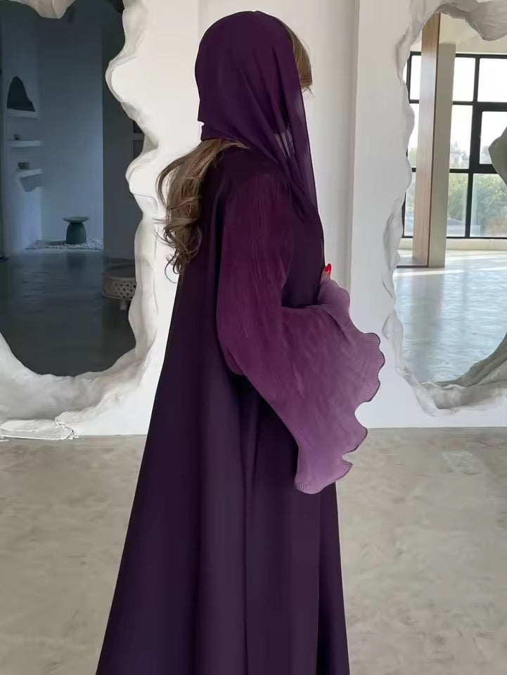 Women Split Abaya Open Front Kaftan Arab Long Robe