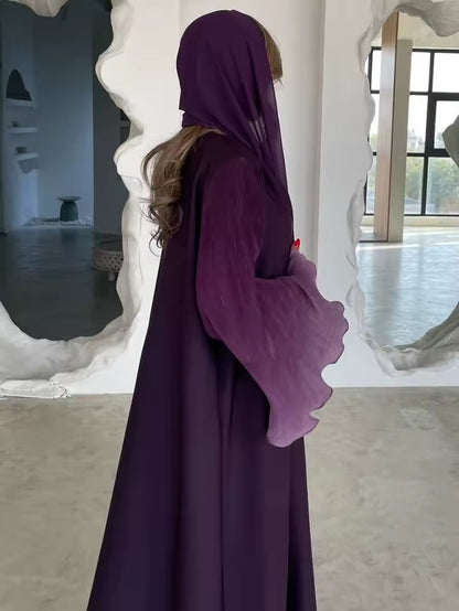 Women Split Abaya Open Front Kaftan Arab Long Robe