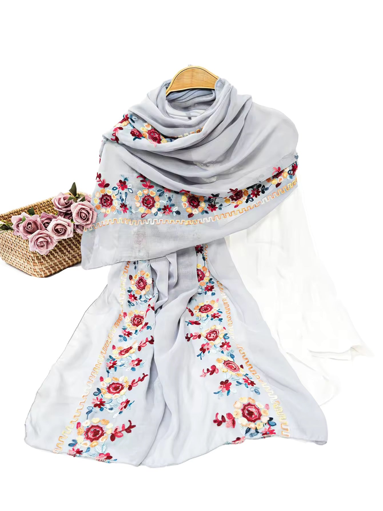 Women Embroidered Scarf Elegant and Versatile for Women Floral Shawl