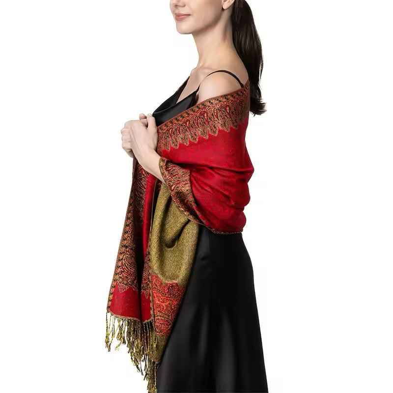 Luxury Women Classic Pashmina Cashmere Touch Bohemia Scarf - Warm Fringe Shawl