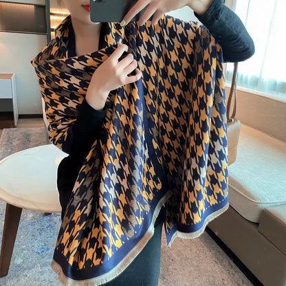 Women Luxurious Cashmere Touch Scarf - Warm Fringe Shawl