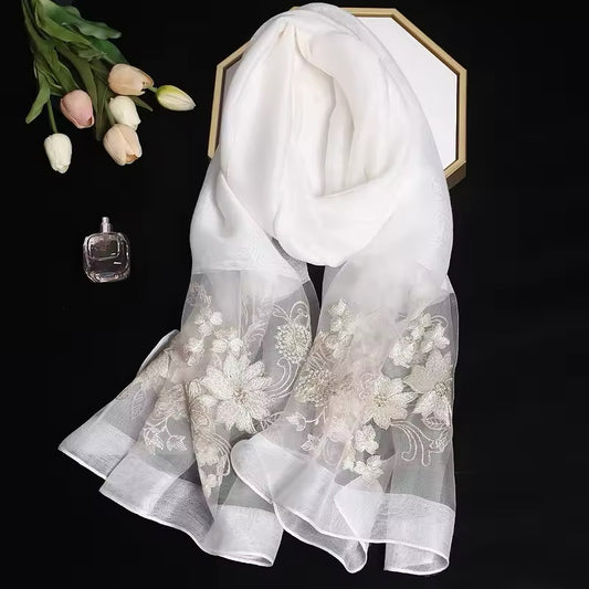 Women Embroidered Scarf Elegant and Versatile for Women Floral Shawl