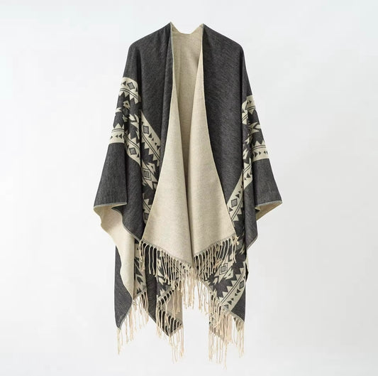 Cashmere Wool Cape Scarf Split Thickened Autumn and Winter Women Cape