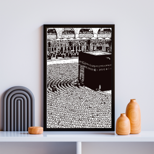 Hand Drawn Kaaba City Art on Cartridge Paper - No Frame (Size: A4 & A3)