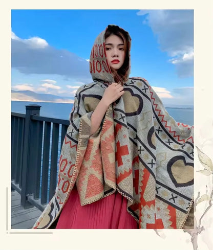 Cashmere Wool Cape Scarf Split Thickened Autumn and Winter Women Cape