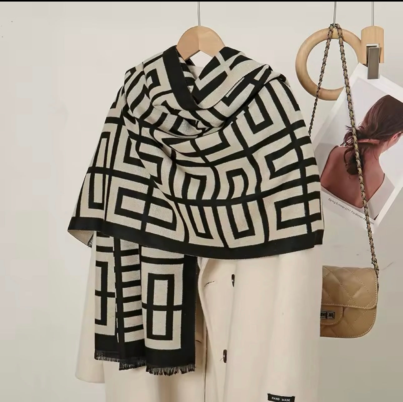 Women Luxurious Cashmere Touch Scarf - Warm Fringe Shawl