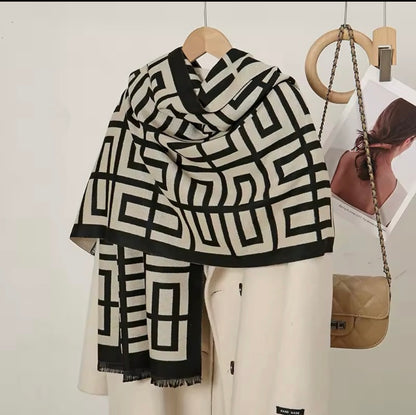 Women Luxurious Cashmere Touch Scarf - Warm Fringe Shawl