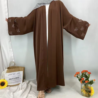 Women Split Abaya Open Front Kaftan Arab Long Robe